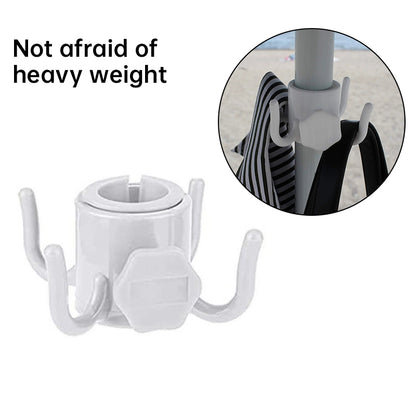 Portable Beach Umbrella Hook: 4-prong, universal for hats, bags, clothes; fits camping/beach umbrellas.