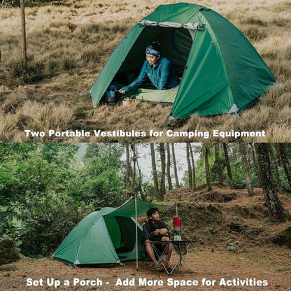 Green Ultralight Backpacking Tent 2 Person Waterproof Camping Tent 2 Person Double Layer Outdoor Simple Pitch Tent Suitable For Family Camping, Hiking Hunting Mountaineering Travel
