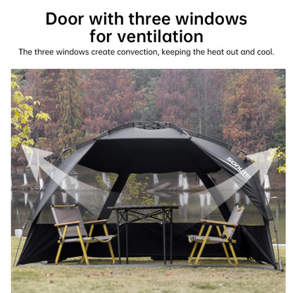 Outdoor 3-4 person one-touch quick-set tent, suitable for beach, fishing, family trips, picnics, parks, UV-resistant with sunsha