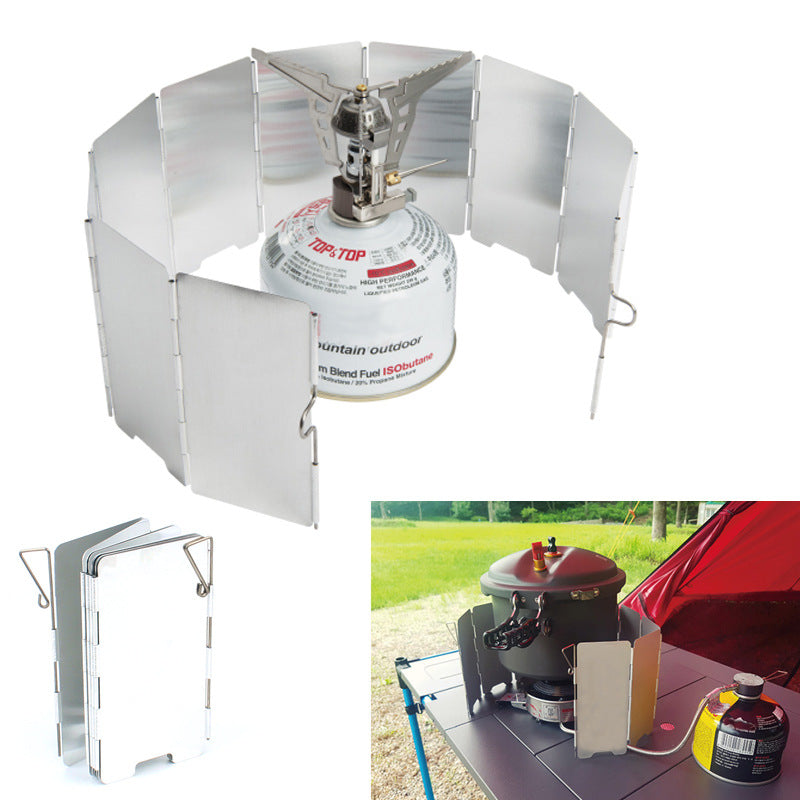 Outdoor Aluminum Alloy Windshield Stove Head Stove Windshield Folding Portable 9-Piece Mini Picnic Camping Equipment