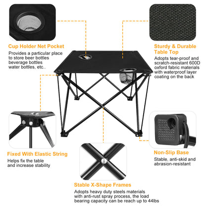 1Pc Foldable Camping Table Portable Picnic Table Lightweight Travel Desk With Cup Holder Carrying Bag