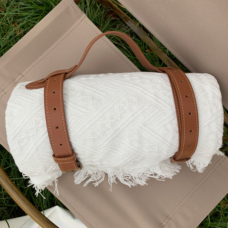 New Chessboard Plaid Knitted Thickened Camping Rugs Picnic Mat Fashion Tassel