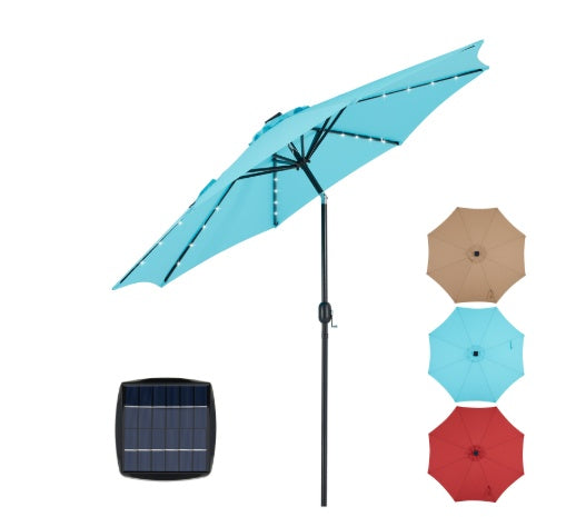 10ft Solar Polyester 32 LED Lighted Patio Umbrella With Tilt Adjustment And UV-Resistant Fabric