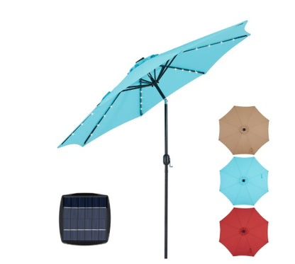 10ft Solar Polyester 32 LED Lighted Patio Umbrella With Tilt Adjustment And UV-Resistant Fabric