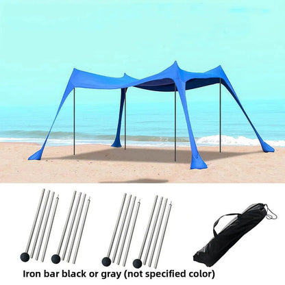 Family beach tent, large pop-up parasol, beach shelter, sun shade. Stable poles with portable carry bag. Outdoor shade.