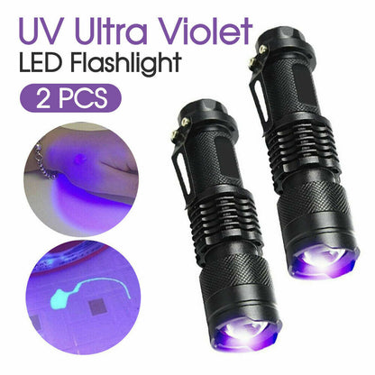 2 Pack UV Flashlight LED Handheld Blacklight Ultra Violet Flashlight 395nm Mini Light Inspection Lamp Torch Detector For Dog Pet Urine Stains, Bed Bugs And Scorpions
