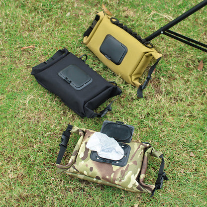 Outdoor camping wet tissue paper box camouflage waterproof canvas tissue bag square hand-held tissue storage bag
