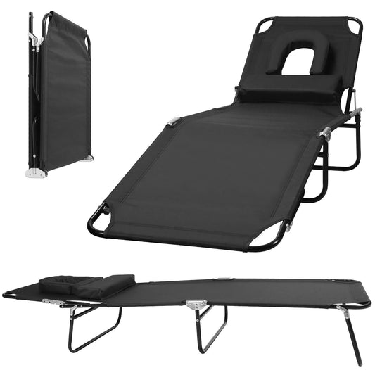 1Pc Folding Beach Lounge Chair Face Down Tanning Chaise Sunbathing Recliner 265LBS Max Load With 5-Angle Backrest 3 Removable Pillows For Beach Pool Lawn Yard Patio Office Nap Camping
