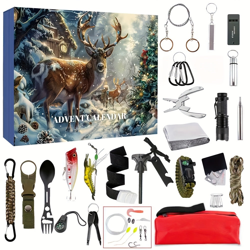 Survival Advent Calendar Set - 24-Day Christmas Countdown Calendar, 24 Days Of Camping Survival Gear - A Must-Have For Outdoor Adventure Enthusiasts And Wilderness Survival Supplies