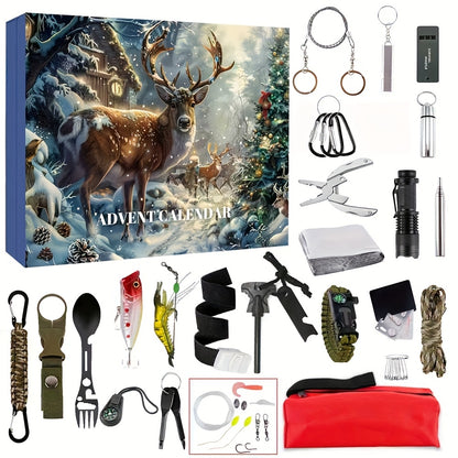 Survival Advent Calendar Set - 24-Day Christmas Countdown Calendar, 24 Days Of Camping Survival Gear - A Must-Have For Outdoor Adventure Enthusiasts And Wilderness Survival Supplies