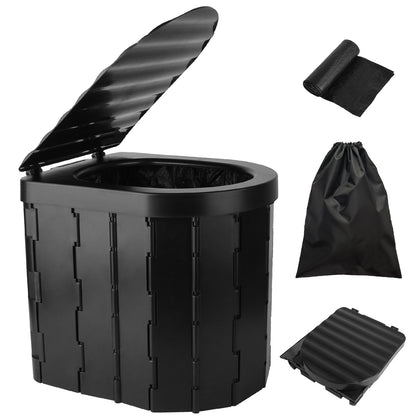 1Pc Foldable Emergency Toilet Portable Porta Potty For Car Travel Camping Boating Hiking Cleanable Travel Commode With Lid Carry Bag 1 Roll Garbage Bags