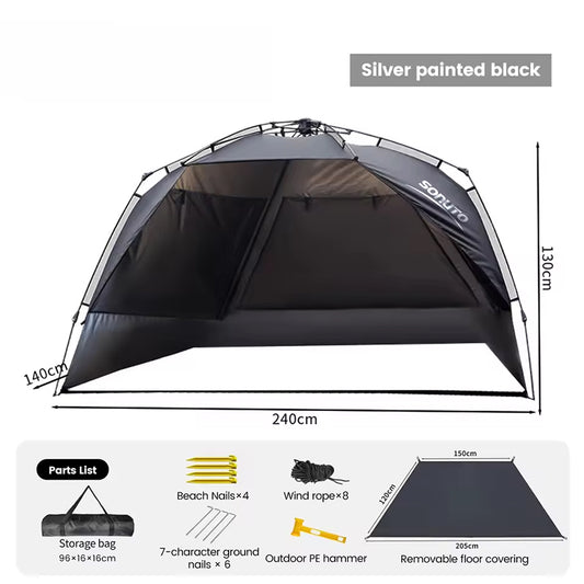 Outdoor 3-4 person one-touch quick-set tent, suitable for beach, fishing, family trips, picnics, parks, UV-resistant with sunsha