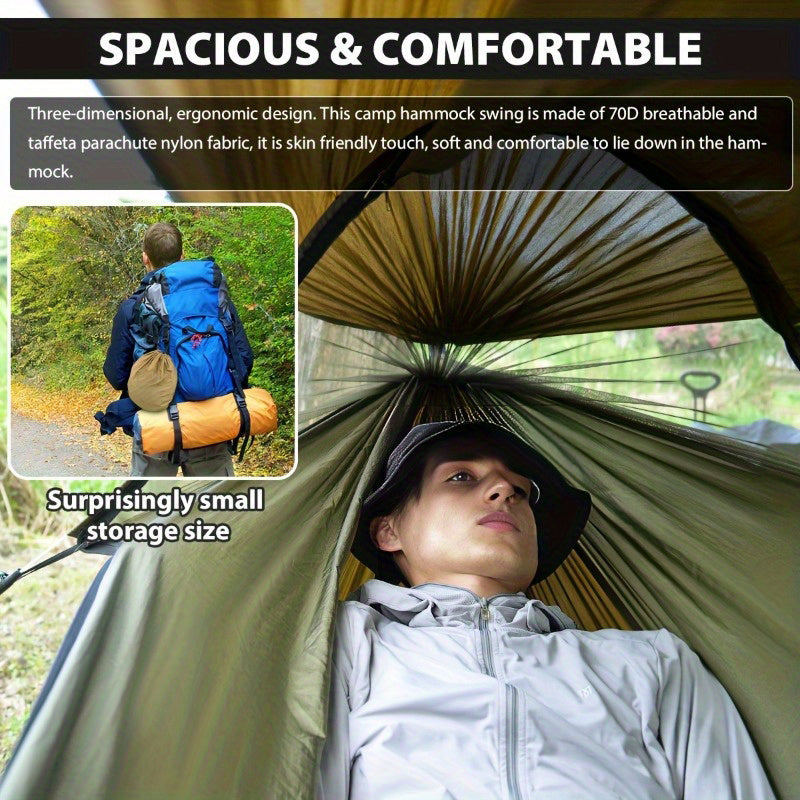 2025 Upgraded Double Layer Camping Hammock. 210D Nylon Mesh Camping Hammock. Sunscreen And Insect Repellent Double Zipper Design. Portable Outdoor Gear With Carabiner. Load Capacity 500lbs