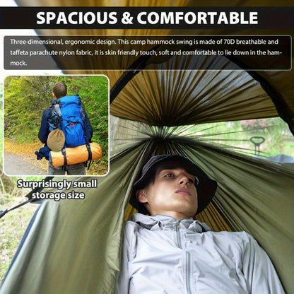 2025 Upgraded Double Layer Camping Hammock. 210D Nylon Mesh Camping Hammock. Sunscreen And Insect Repellent Double Zipper Design. Portable Outdoor Gear With Carabiner. Load Capacity 500lbs