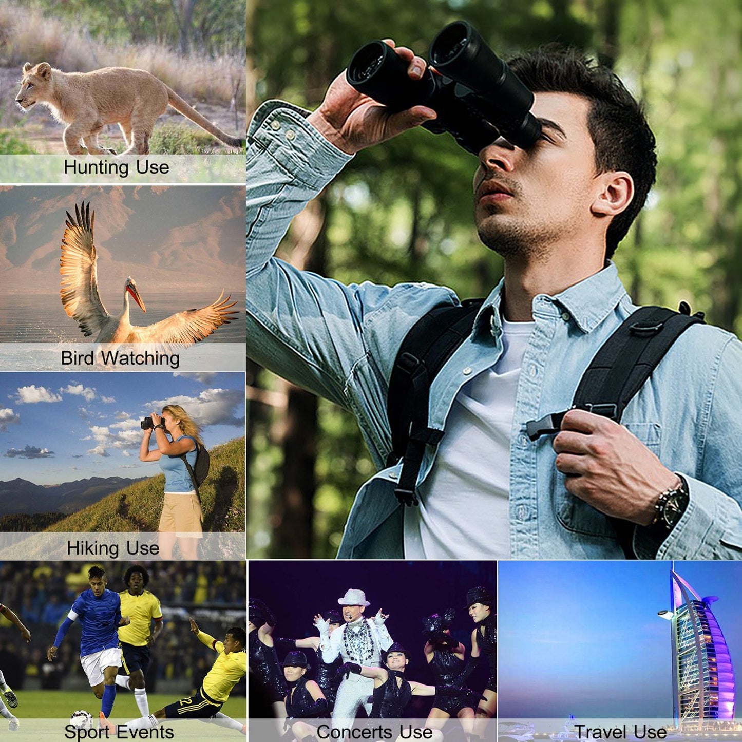 1Pc Portable Zoom Binoculars With FMC Lens Low Light Night Vision For Bird Watching Hunting Sports Events Concerts Adults Kids