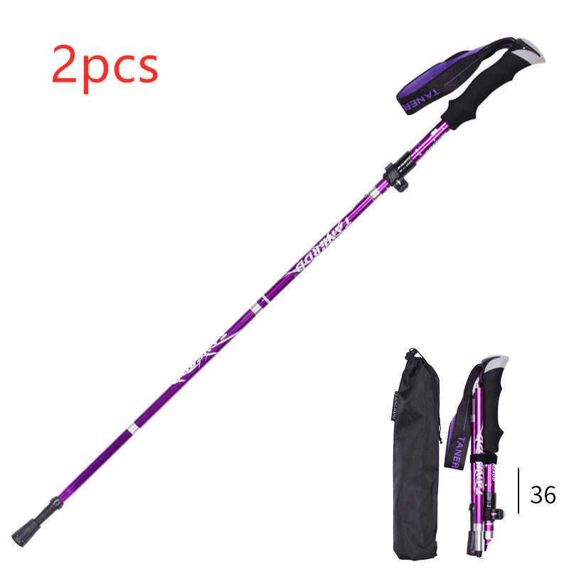 Folding  Stick Trekking Straight Handle Stick Ultra-light And Ultra-short Retractable Can Be Put In The Bag