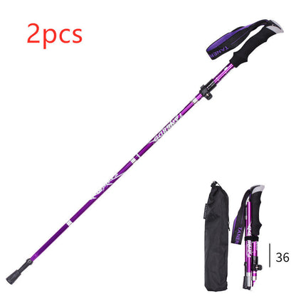 Folding  Stick Trekking Straight Handle Stick Ultra-light And Ultra-short Retractable Can Be Put In The Bag