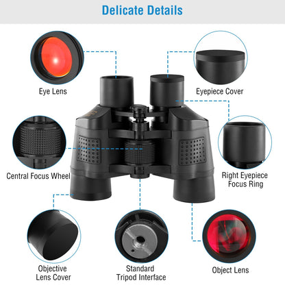 Portable HD Binoculars With FMC Lens Low Light Night Vision Telescope For Bird Watching Hunting Sports Events Concerts Adventure With Shoulder Strap Bag