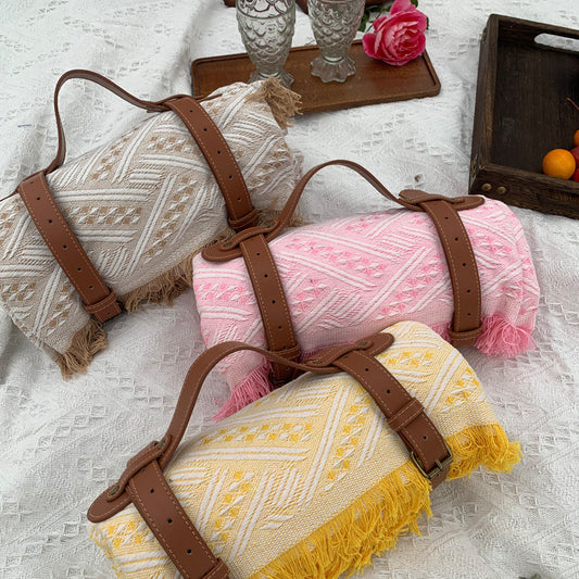 New Chessboard Plaid Knitted Thickened Camping Rugs Picnic Mat Fashion Tassel