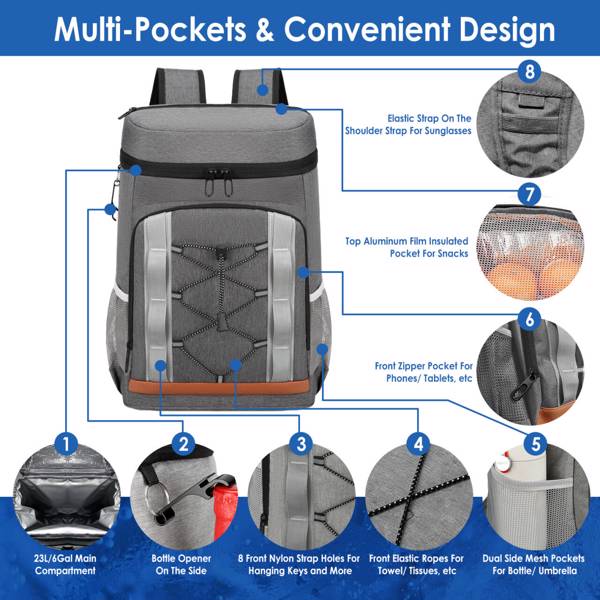 Cooler Backpack 36 Can Leakproof Insulated Cooler Backpack With 25L-6.6Gal For Picnic Camping Beach Hiking Fishing Travel