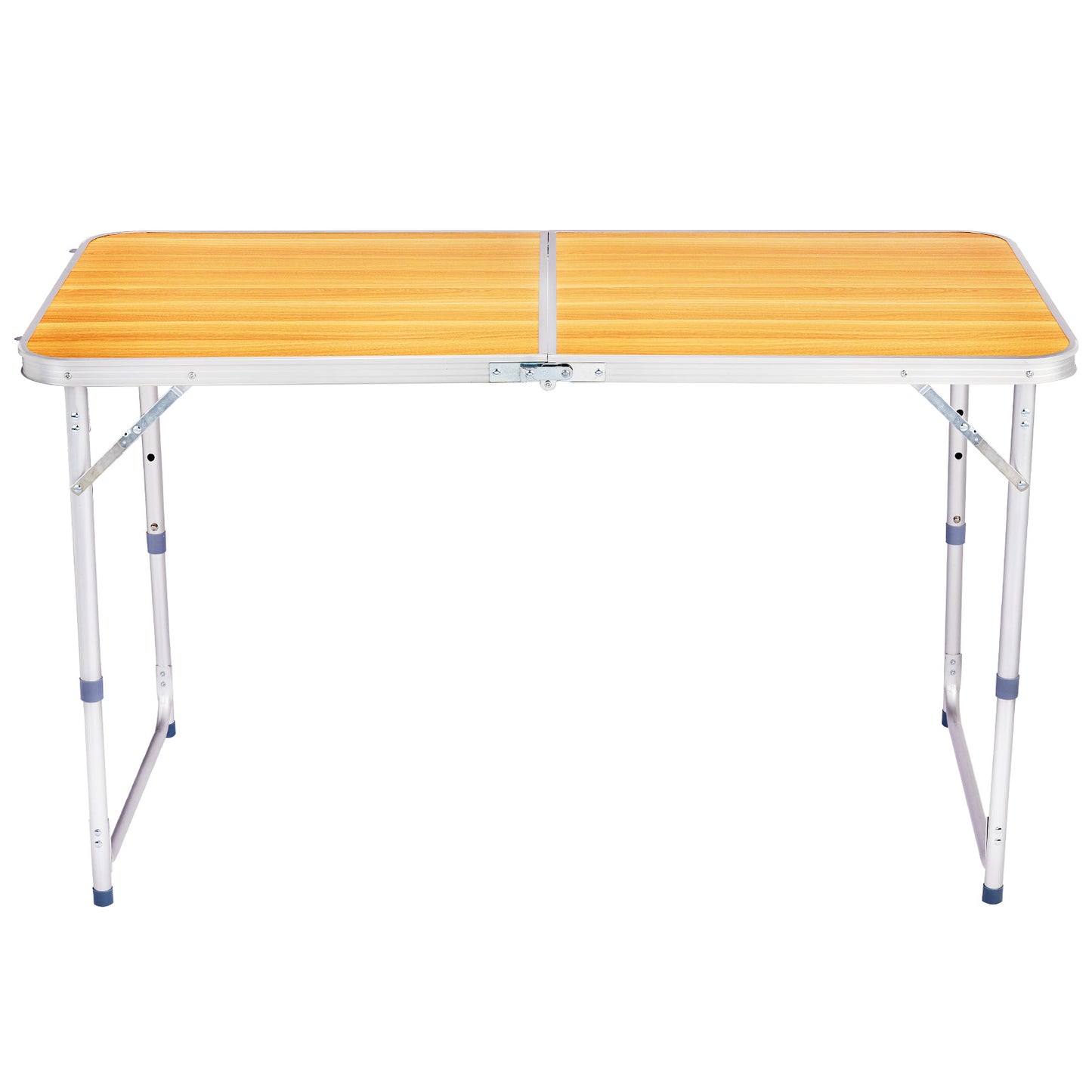 4ft Wood Grain Outdoor Folding Table Aluminum Alloy Rectangular 50kg Two Fold Tabletop