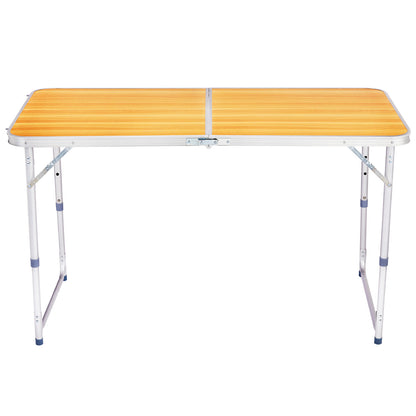 4ft Wood Grain Outdoor Folding Table Aluminum Alloy Rectangular 50kg Two Fold Tabletop