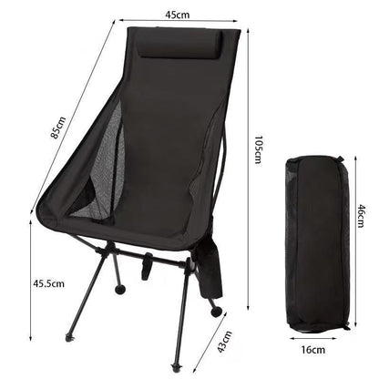 Folding camping chair with headrest. Lightweight, aluminum alloy, for travel and fishing. Outdoor furniture.