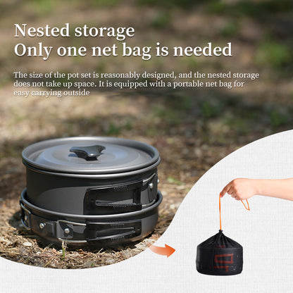 1-3 Person Camping Cookware Set: Light, Portable Pot & Pan in Carrying Bag, Ideal for Outdoor Trips
