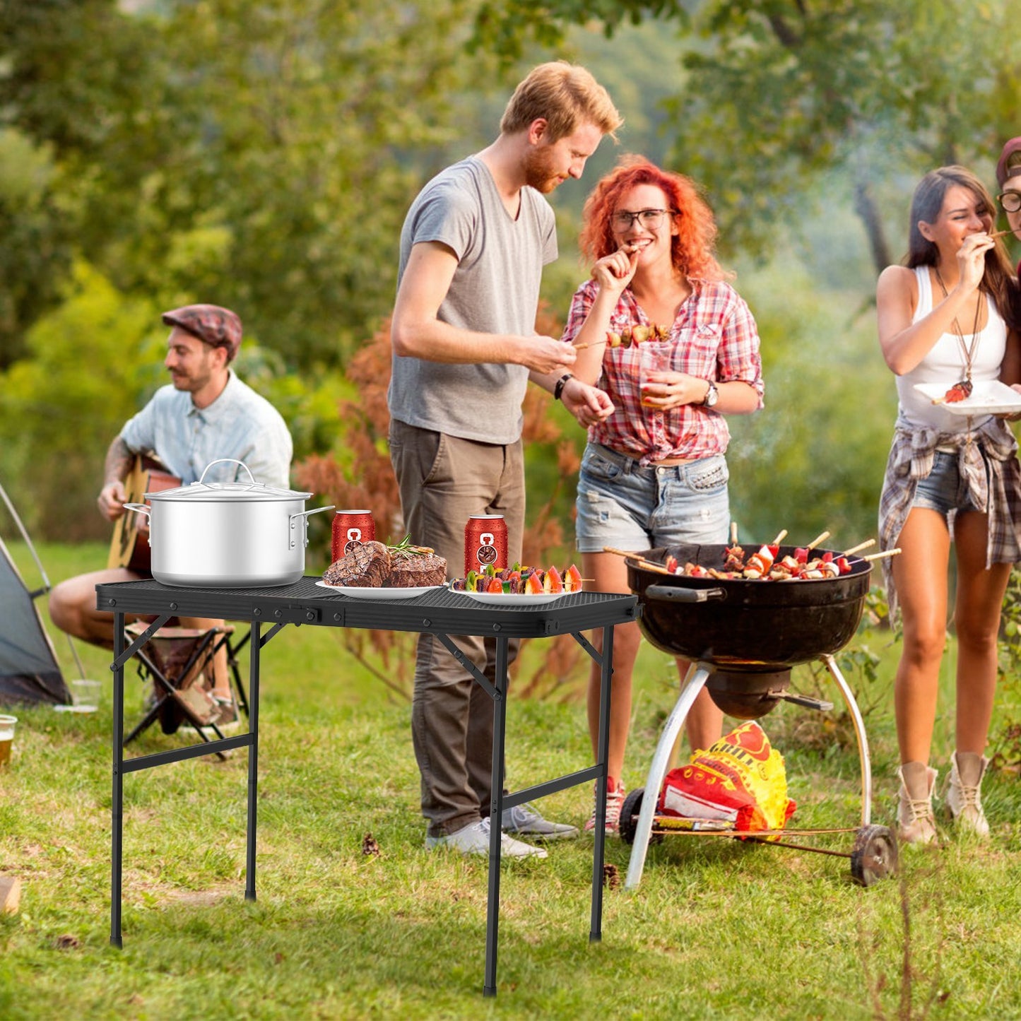 1Pc Foldable Camping Table Collapsible Picnic Aluminum Alloy Grill Stand 88LBS Max Load Height Adjustable BBQ Table
