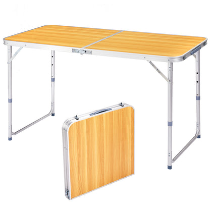 4ft Wood Grain Outdoor Folding Table Aluminum Alloy Rectangular 50kg Two Fold Tabletop