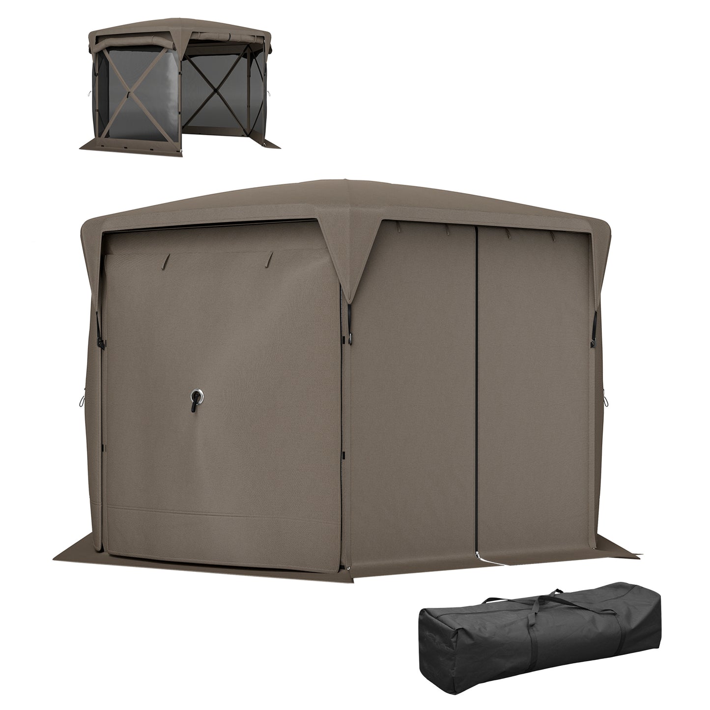 11 X 11ft Up Gazebo Screen Tent With Removable Roof Cover, Roll-up Wind Panels For Camping, Backyard, Brown