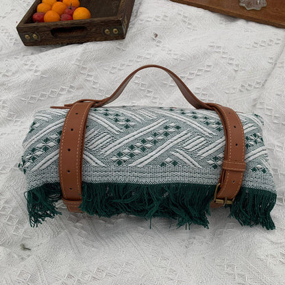 New Chessboard Plaid Knitted Thickened Camping Rugs Picnic Mat Fashion Tassel