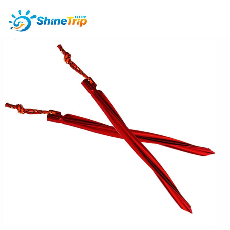 Shinetrip 4pcs  25cm  Aluminium alloy screw trigone nails Camping Sandbeach Swirled Shape Tent Peg with Pull Cord