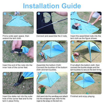 1Pc 4-6 Person Beach Tent Canopy  With 3 Door Openings Carry Bag UPF50 Waterproof  For Beach Picnic Camping Hiking Adventure Fishing