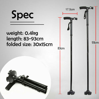 Collapsible Safety LED Walking Stick Adjustable Travel Hiking Cane Trekking Pole
