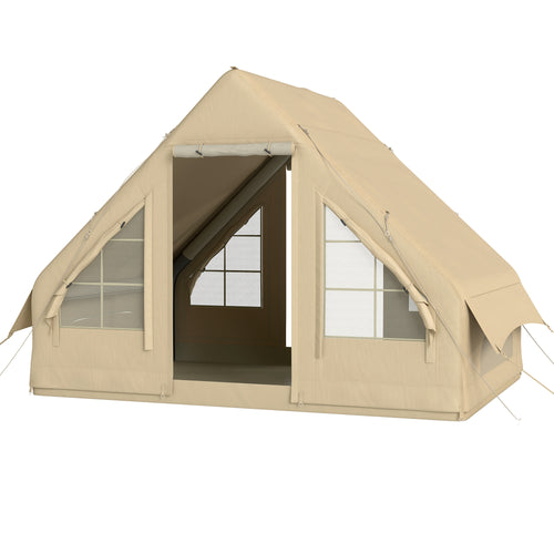 Inflatable Camping Tent With Hand Pump, 4 Season Blow Up Tent, Waterproof And Windproof With Mesh Windows And Doors