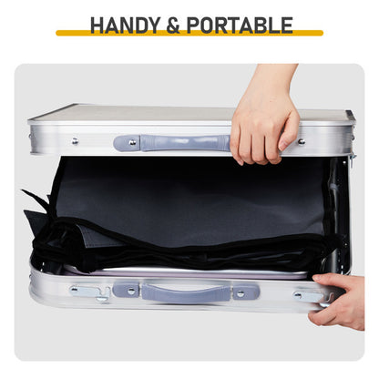4ft 47cm Wide, Outdoor Folding Table, Aluminum Alloy, Rectangular, Two-fold Tabletop With Gray Cloth Cabinet, 3 Height Adjustments.