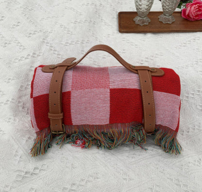New Chessboard Plaid Knitted Thickened Camping Rugs Picnic Mat Fashion Tassel