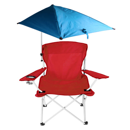 1Pc Foldable Beach Chair With Sun Canopy Cup Holder Carry Bag Adkustable Armrest Detachable Umbrella 220.5lbs Max Load Fedex Shipping