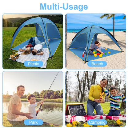 1Pc 4-6 Person Beach Tent Canopy  With 3 Door Openings Carry Bag UPF50 Waterproof  For Beach Picnic Camping Hiking Adventure Fishing