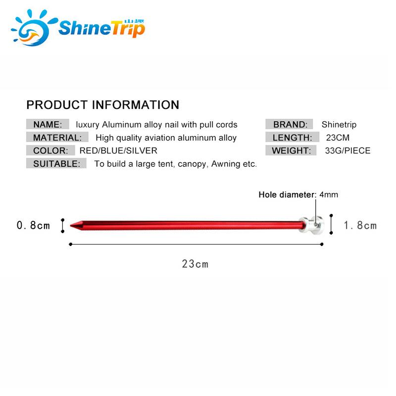 Shinetrip 4PCS tent pegs luxury Aluminum alloy pegs with pull cords Camping Awning Fixed nails Tubular Accessories 23cm