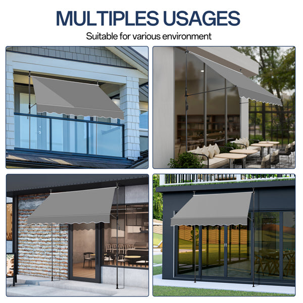 200x120x200-300cm Grey, Support Canopy, Polyester Fabric, Aluminum-iron Frame, Retractable