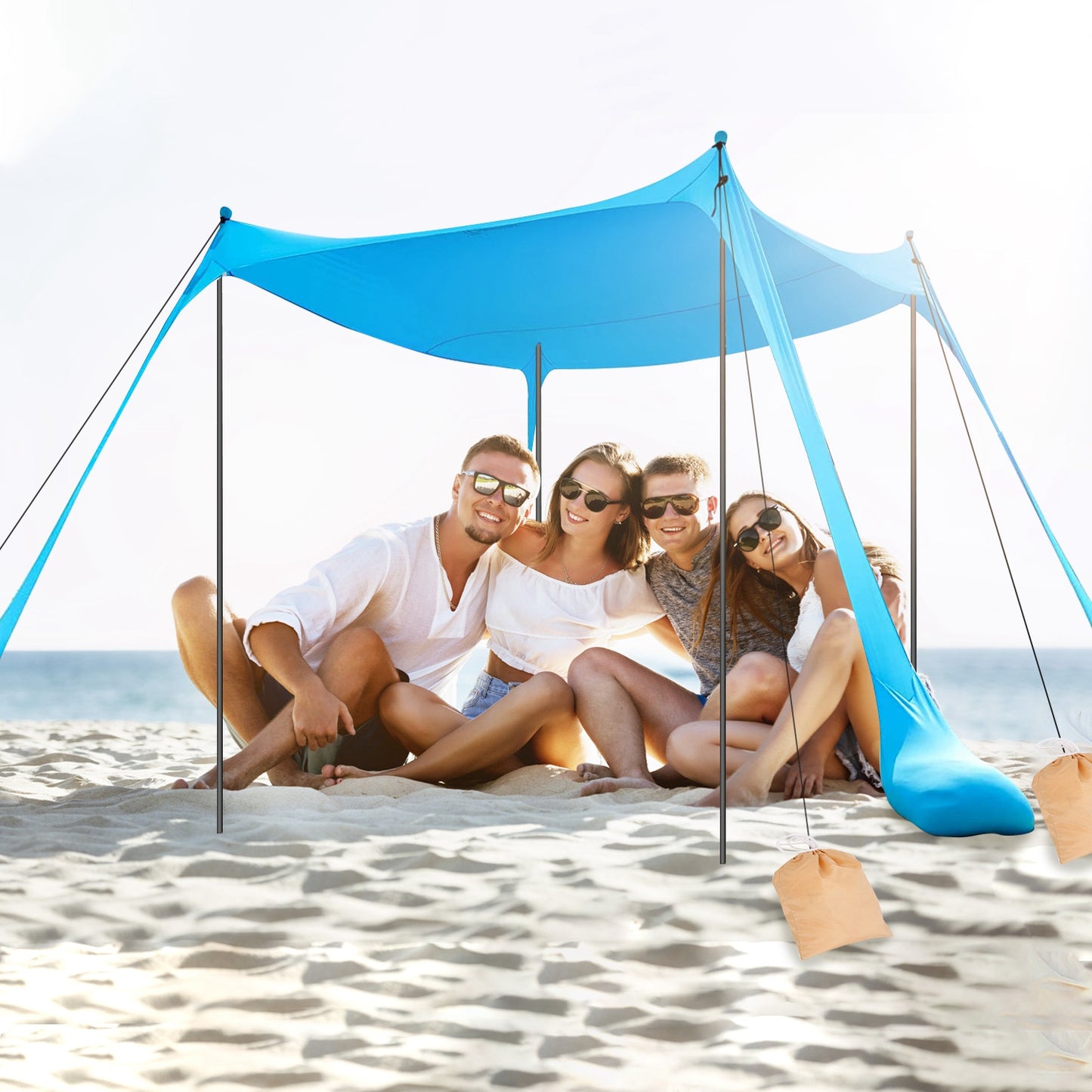 1Pc 5-8 Person Beach Tent Sun Shelter Canopy 10x10x6.6ft With Sandbag Foldable Poles Carry Bag UPF50 For Camping Trip Fishing Picnic Fedex Shipping