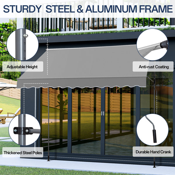 300x120x200-300cm, Grey, Support Canopy, Polyester Fabric, Aluminum-iron Frame, Retractable