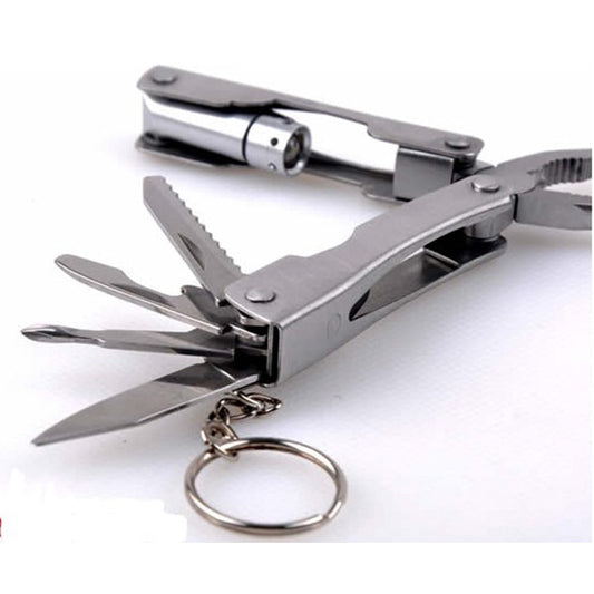Stainless Steel Multi Tool Pocket Multifunctional Tool for Travel Folding Multipurpose Plier Multitool with Led Light Sliver