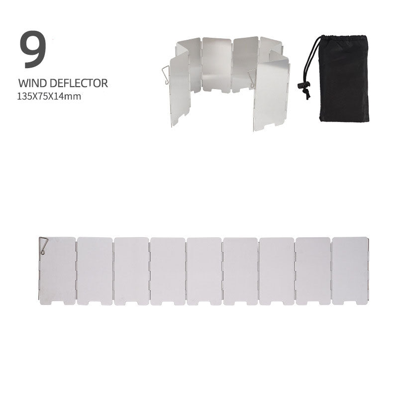 Outdoor Aluminum Alloy Windshield Stove Head Stove Windshield Folding Portable 9-Piece Mini Picnic Camping Equipment