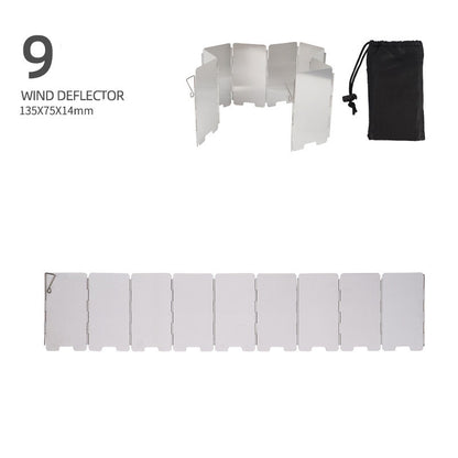 Outdoor Aluminum Alloy Windshield Stove Head Stove Windshield Folding Portable 9-Piece Mini Picnic Camping Equipment