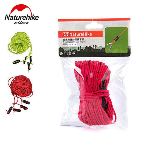 Naturehike 4*4m Reflective Tent Rope Windproof Rope Guy Line Awning Put a Noose With Adjustable Button Green&Red