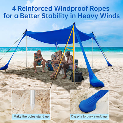 Family beach tent, large pop-up parasol, beach shelter, sun shade. Stable poles with portable carry bag. Outdoor shade.