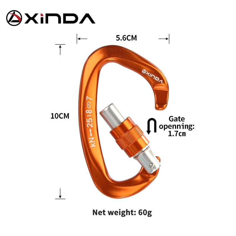 Xinda 25kN D-Shape Carabiner Climbing Security Safety Buckle Screw Gates Master Lock Carabiner Outdoor Rock Climbing Equipment